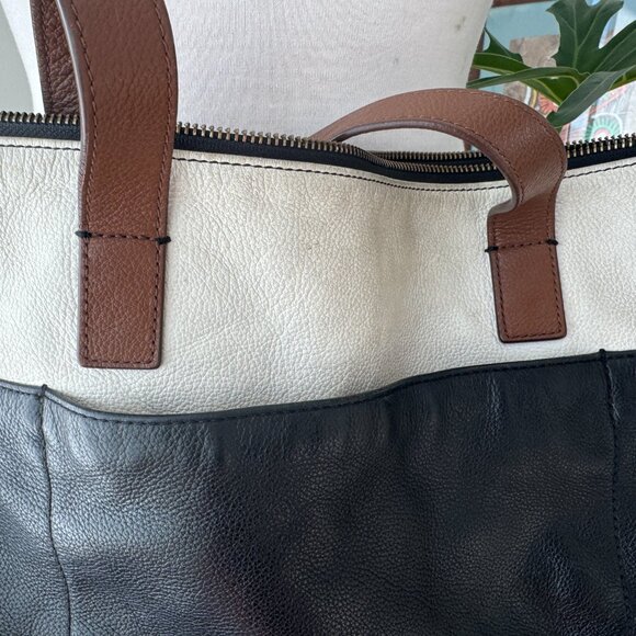 Fossil Keely Tote Bag Purse Color Block Pebbled Leather Crossbody Strap - Picture 2 of 16